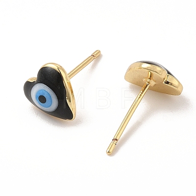 Enamel Heart with Evil Eye Stud Earrings EJEW-E274-02G-09-1