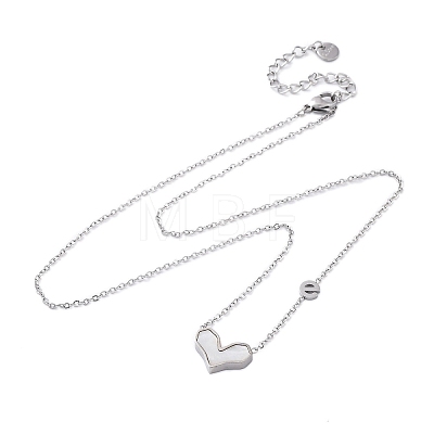 304 Stainless Steel Pave Natural White Shell Heart Pendant Necklaces for Women NJEW-U032-09P-01-1