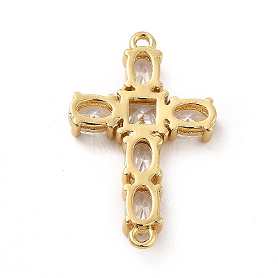 Eco-Friendly Rack Plating Brass Pave Clear Cubic Zirconia Connector Charms KK-F847-02G-1
