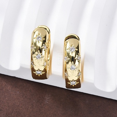 Clear Cubic Zirconia Star Hoop Earrings EJEW-C022-06G-1