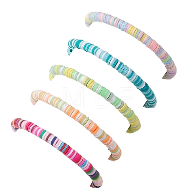 5Pcs 5 Color Polymer Clay Heishi Surfer Stretch Bracelets Set BJEW-JB10123-02-1