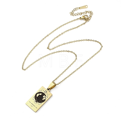 304 Stainless Steel Black Enamel Rectangle with Constellation Pendant Necklaces NJEW-I128-01A-1