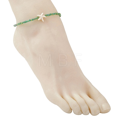12Pcs 12 Colors Summer Beach Dyed Synthetic Turquoise Starfish with Glass Beaded Anklets AJEW-AN00778-1