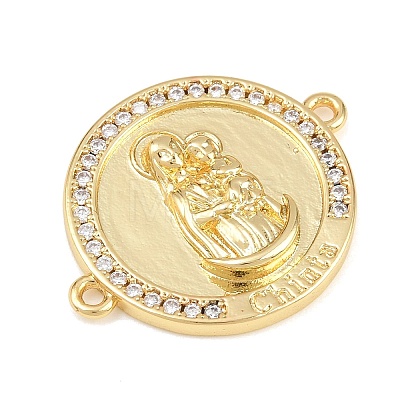 Religion Brass Pave Clear Cubic Zirconia Connector Charms KK-L275-01G-1