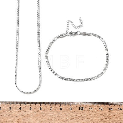 304 Stainless Steel Box Chain Necklace and Bracelet Set SJEW-D091-03P-1