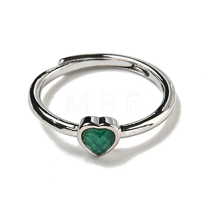 Heart Natural Dyed & Heated Green Onyx Agate Adjustable Rings RJEW-Q818-02P-04-1