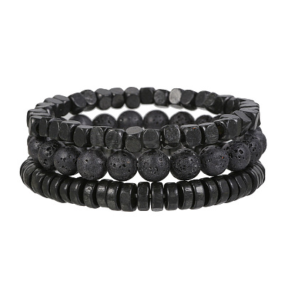 Volcano Stone Black Matte Black Gallstone Wood Beads Bracelet Set Combination Hip Hop Elastic Bracelet Bracelet Bracelet WQ1083-9-1