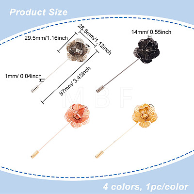 Fingerinspire 4Pcs 4 Colors Alloy Flower Lapel Pins JEWB-FG0001-07-1