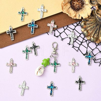 15Pcs 5 Colors Alloy Enamel with Rhinestone Pendants FIND-CJ0005-93-1