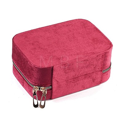 Italian Velvet Double Layers Jewelry Set Storage Zipper Boxes with Mirror Inside CON-G023-09E-1