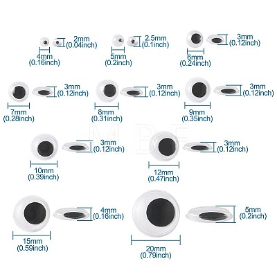Kissitty Black & White Plastic Wiggle Googly Eyes Buttons KY-KS0001-02-1