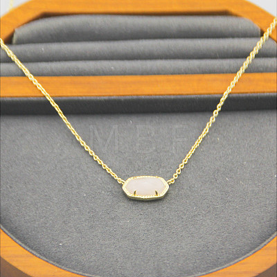 Brass Pave Natural Rose Quartz Faceted Oval Pendant Necklaces for Women WG283E9-01-1