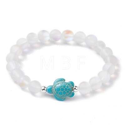 3Pcs Beach Dolphin & Turtle & Starfish Dyed Synthetic Turquoise Bead Bracelets BJEW-JB10252-1