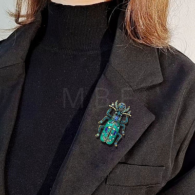 Beetles Enamel Pin with Rhinestone JEWB-P016-06AG-01-1