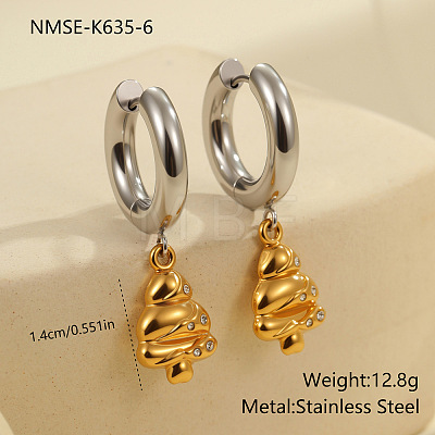 Christmas 304 Stainless Steel Clear Cubic Zirconia Two Tone Hoop Earrings FS-WG279DA-06-1