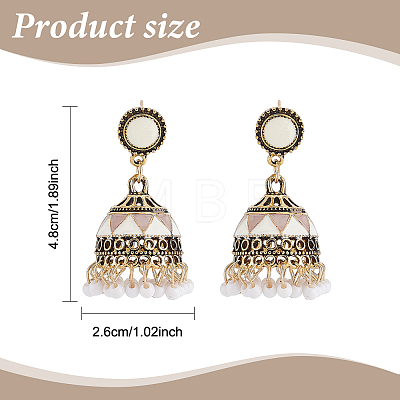 6 Pairs 6 Colors Ethnic Style 3D Enamel Bell with Seed Beeded Dangle Stud Earrings EJEW-AN0001-94-1
