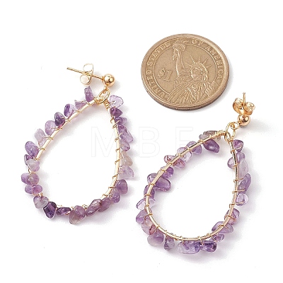 Teardrop Natural Gemstones Dangle Studs Earrings EJEW-JE05748-1