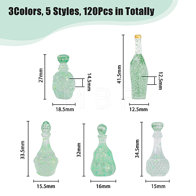 120Pcs 15 Styles Dummy Bottle Transparent Resin Cabochon RESI-DC0001-08-1