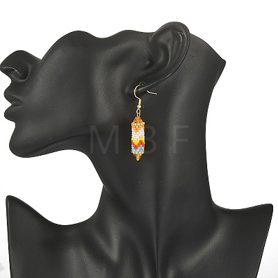Glass Seed Braided Column Dangle Earrings EJEW-MZ00060-02-1