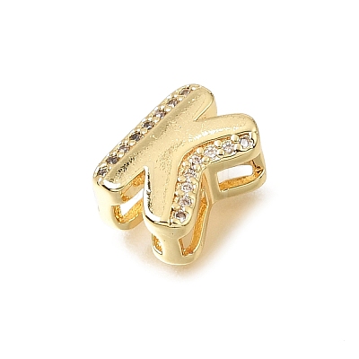 Brass Micro Pave Clear Cubic Zirconia Initial Spacer Bars KK-E802-34G-K-1
