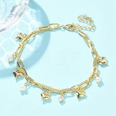 Brass Micro Pave Clear Cubic Zirconia Charm Bracelets BJEW-C083-14G-1