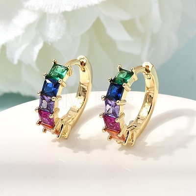 Brass Colorful Cubic Zirconia Huggie Hoop Earrings EJEW-G473-05G-1