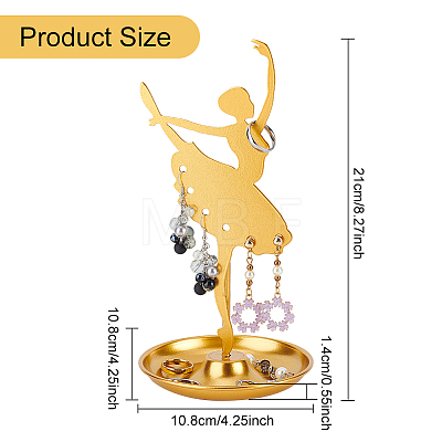 Dancer Iron Earring Display Stands with Round Tray EDIS-WH0016-019A-1