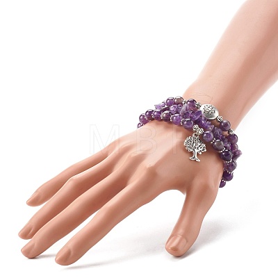 Natural Amethyst Stretch Bracelets Set for Teen Girl Women BJEW-JB06705-1