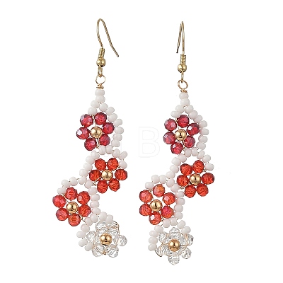 Flower Glass Seed Beaded Dangle Earrings EJEW-MZ00775-03-1