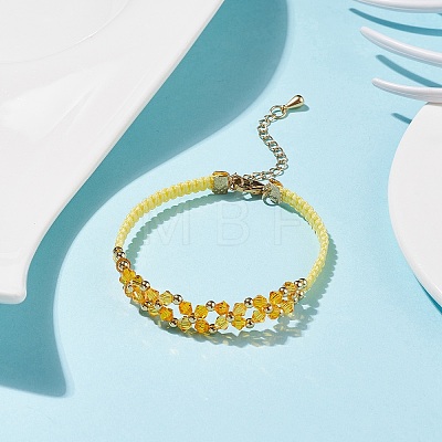 Glass Braided Flower Link Bracelet for Women BJEW-TA00130-04-1