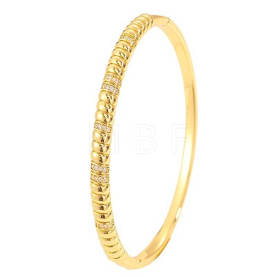 Ribbed Brass & Clear Cubic Zirconia Hinged Bangles for Women WG11522-01-1