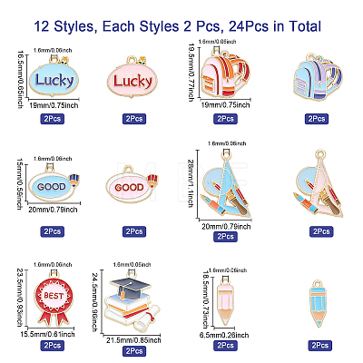 24Pcs 12 Style School Supplies Theme Alloy Enamel Pendants ENAM-CA0001-38-1
