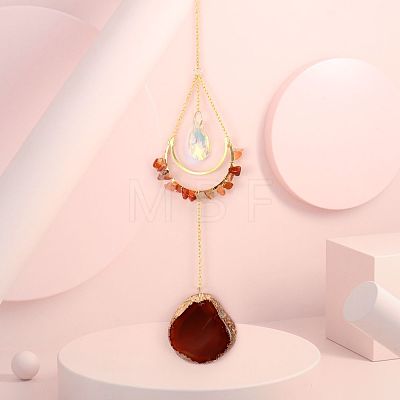 Natural Carnelian Chip Wrapped Moon Hanging Ornaments PW-WG89822-03-1