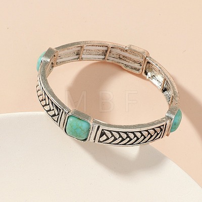 Bohemian Alloy & Synthetic Turquoise Engraved Bangles for Women FS-WG3AF9F-01-1