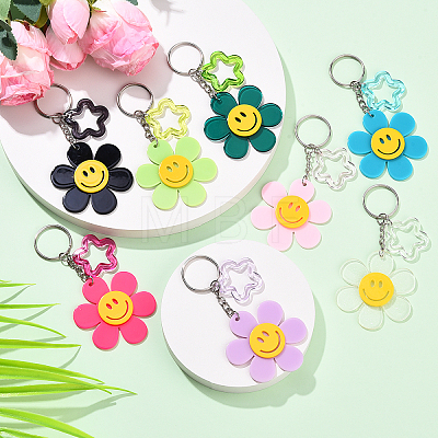 Sunflower with Smiling Face & Star Transparent Acrylic Keychains KEYC-YW00229-01-1