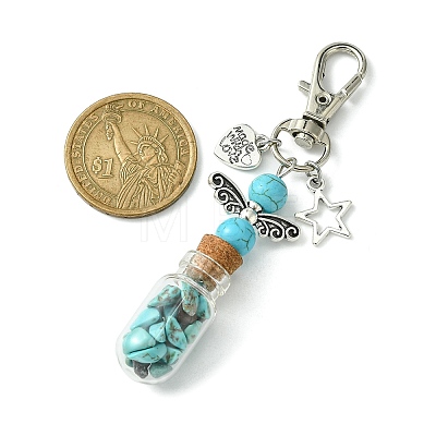 Glass Wishing Bottle with Synthetic Turquoise inside Pendant Decorations HJEW-JM01741-01-1