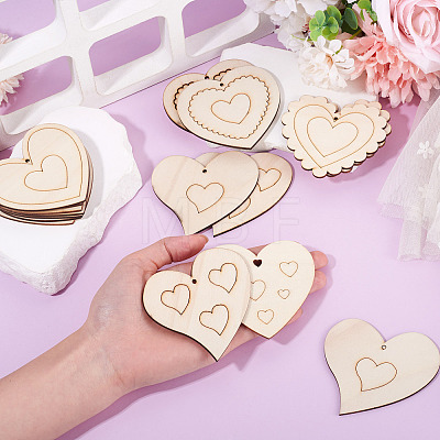 16Pcs 8 Styles Unfinished Wood Heart Pendants WOOD-TA0002-99-1