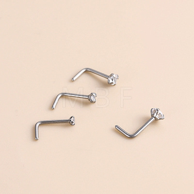 316 Surgical Stainless Steel Crystal Rhinetone Flat Round L-Shaped Nose Rings WGCD50A-04-1