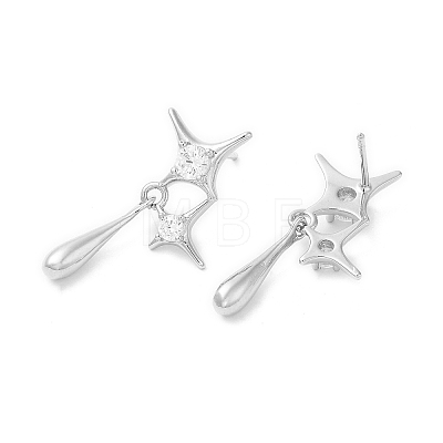 Rack Plating Brass Pave Cubic Zirconia Star with Teardrop Dangle Stud Earrings for Women EJEW-D059-25P-1