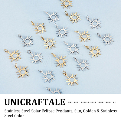 Unicraftale 20Pcs 2 Colors 201 Stainless Steel Solar Eclipse Pendants STAS-UN0052-90-1