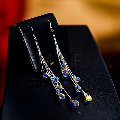 Teardrop Brass & Glass Tassel Dangle Earrings FS-WG2E167-01-1