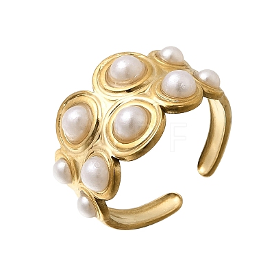 304 Stainless Steel with Imitation Pearl Cuff Open Rings for Women RJEW-Z144-01G-01-1