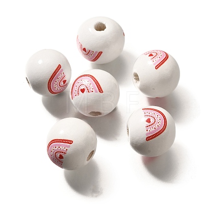 Valentine's Day Element Printed Wood Beads WOOD-R002-01-13-1