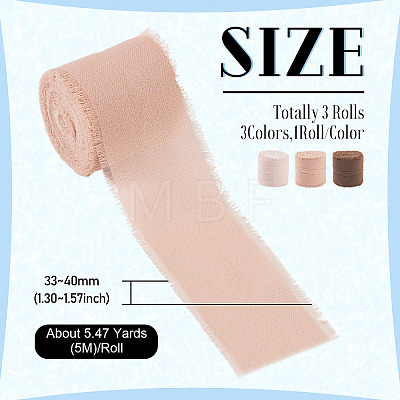 3 Rolls Polyester Raw Edges Ribbons SRIB-TAC0002-26E-1