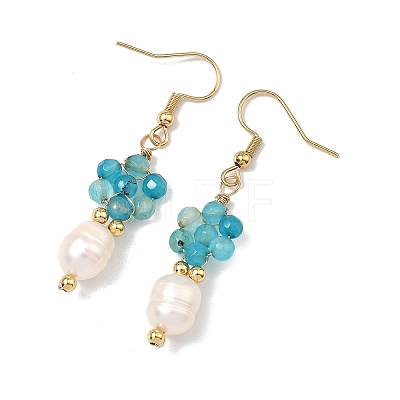 Natural Agate Cultured Freshwater Pearl Beads Dangle Earrings EJEW-JE07201-1