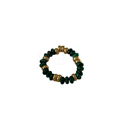 925 Sterling Silver with Synthetic Malachite Rondelle Beaded Finger Rings WGCF38E-04-1