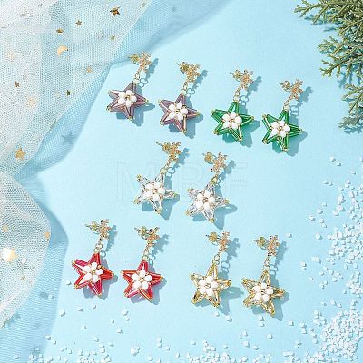 Glass Star Stud Earrings EJEW-MZ00256-1