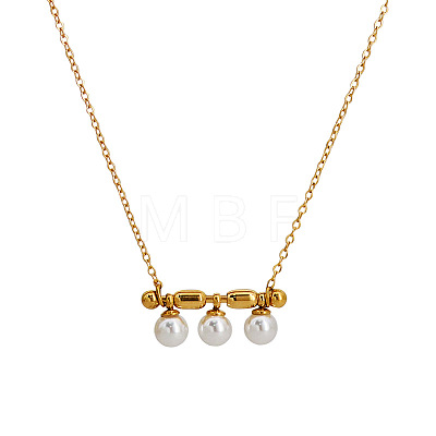 Three Round Glass Pearl Horizontal Bar Pendant 304 Stainless Steel Cable Chain Necklaces for Women WG28E74-01-1