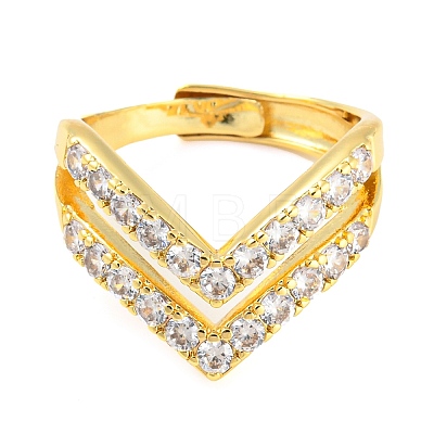 Brass Crown Adjustable Ring with Clear Cubic Zirconia RJEW-Q781-02G-1