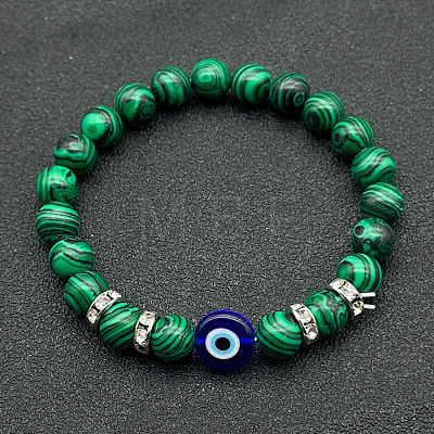 Synthetic Malachite Beads Stretch Bracelets for Women Men JL6065-2-1